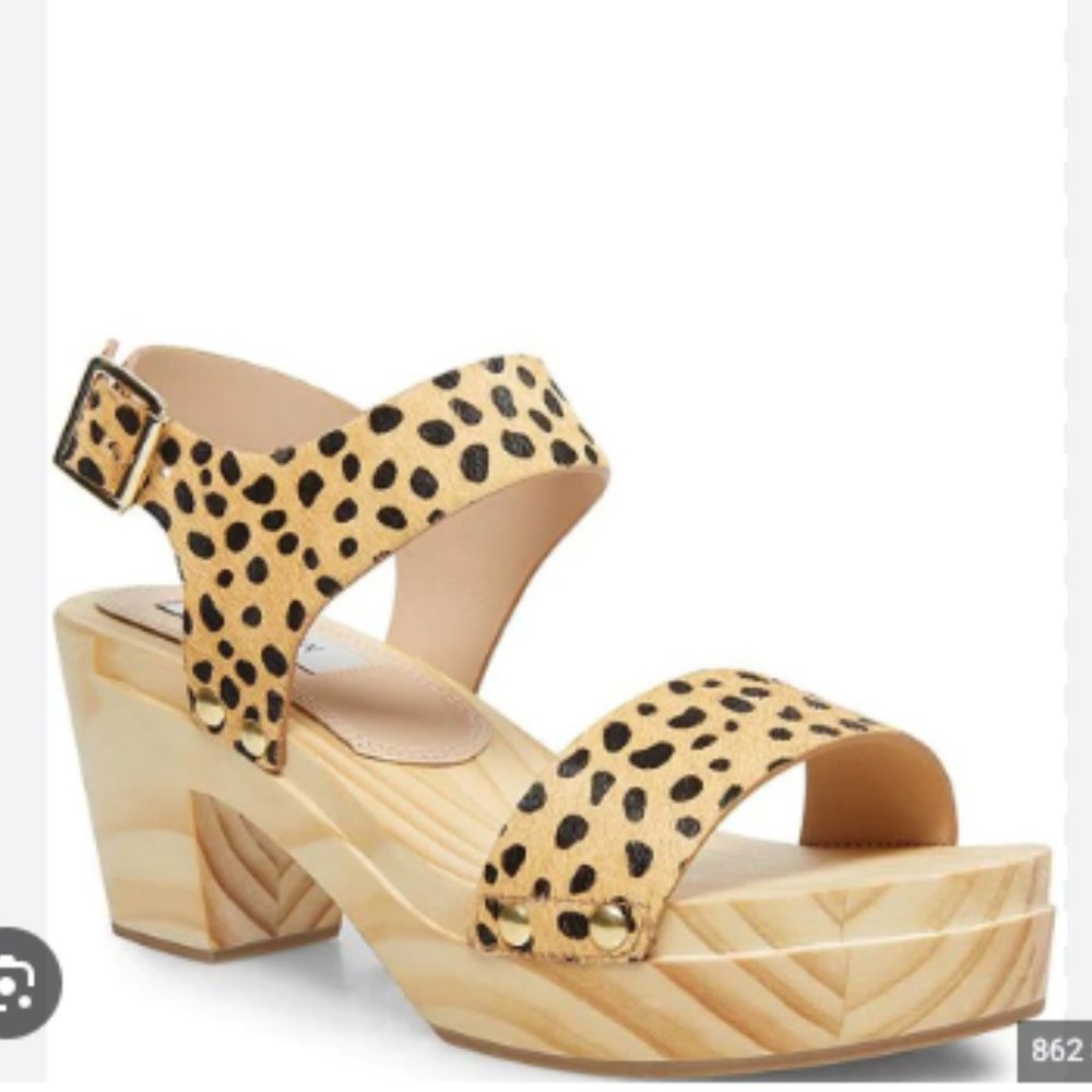Steven New York Fabee Wood Platform Clog Sandal in Cheetah - Brand New